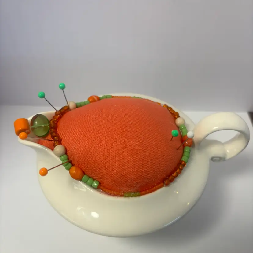 Vintage Handmade Pin Cushion From Knowles Tulip Creamer