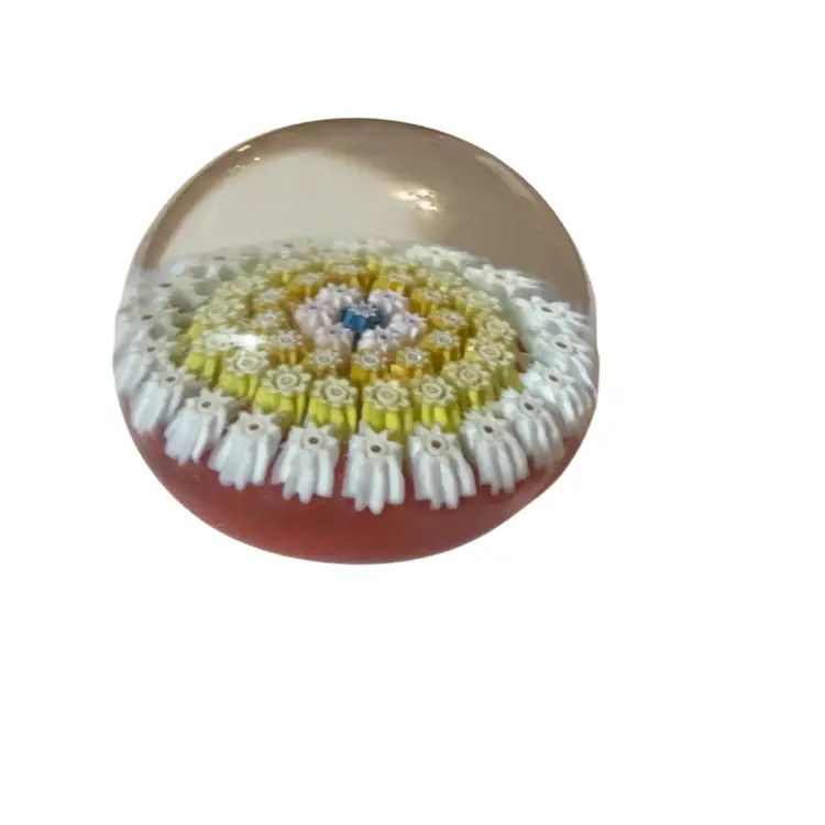 Perthshire PP3 Small Art Glass Center P & Concentric Rings Canes Paperweight - 2”