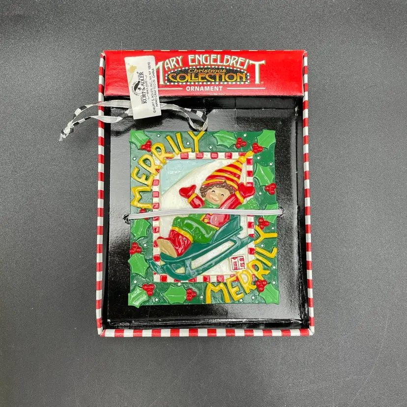 Mary Engelbriet Kurt Adler Child on Sled Christmas Ornament Original Packaging