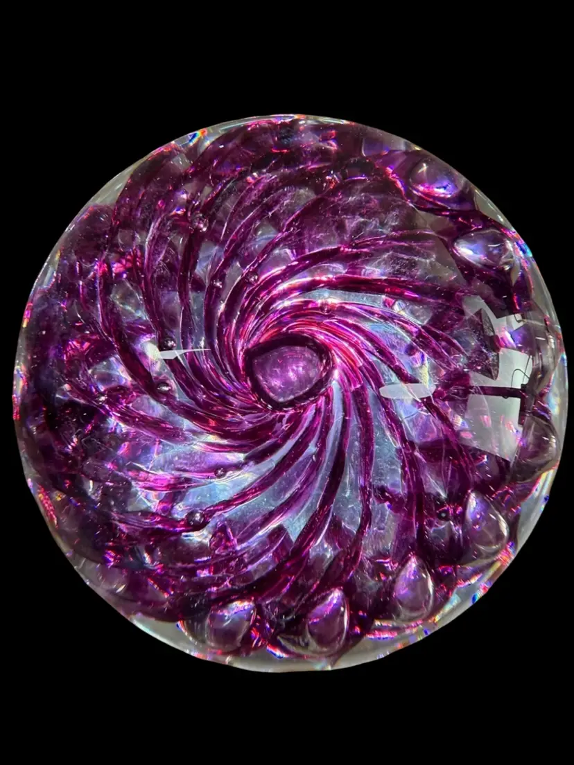 Art Glass Deep Purple Swirl Paperweight By Beth Miller