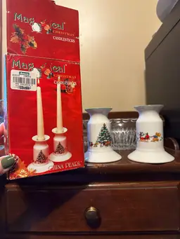 Set Of 2 4” Woodland Christmas Candlestick Holder Ming Pao