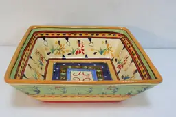 Corsica esmerelda blue yellow red floral LG 12" square serving bowl hand painted