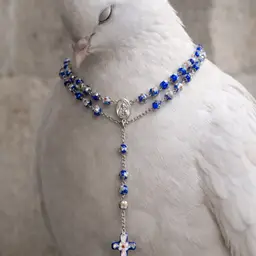 Vintage Cloisonne Rosary Necklace Blue Enamel Beads Jerusalem Medal Mary Connector Cross Pendant