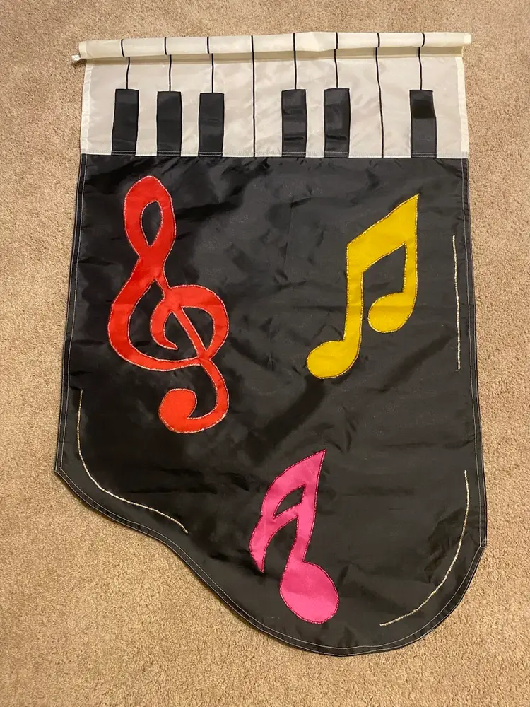 Piano Keys & Music Notes Themed Black Yard Flag - 45"x28"