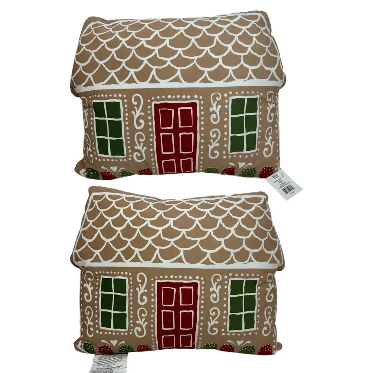 TWO Gingerbread House Christmas Soft Velvet Throw Pillow 14" x 18" MSRP $74