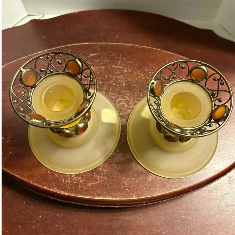 Set Of 2 Partylite Paris Retro Taper Candle Stick holders