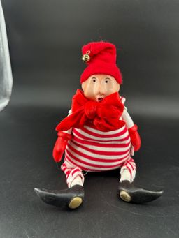 VTG Christmas Department 56 Hand Crafted Doll Red Striped Shelf Sitter