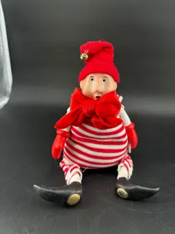 VTG Christmas Department 56 Hand Crafted Doll Red Striped Shelf Sitter