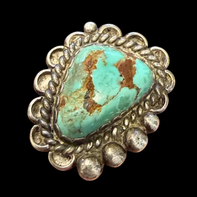 Vintage 1978 Native American Sterling Silver Royston Turquoise Ring Artist Signed Mickey 78, Size 6, 9.7g