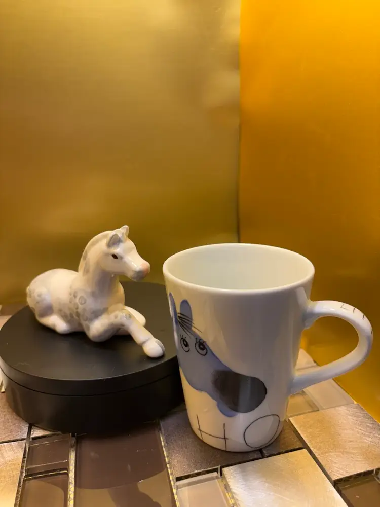 Vintage Porcelain Figurine Artist Signed horse With A Vintage Rare Helina Tilk Hand Painted Blue Wild Little Horse Mug Childs Mug