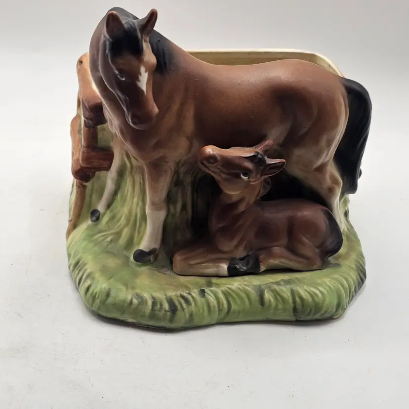 Relpo Planter horses mare and foal Planter Vintage Trinket