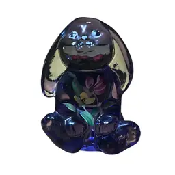 03. FENTON BUNNY PURPLE GLASS LOP EAR HAND PAINTED FLOWERS YELLOW PINK FOR Lenox