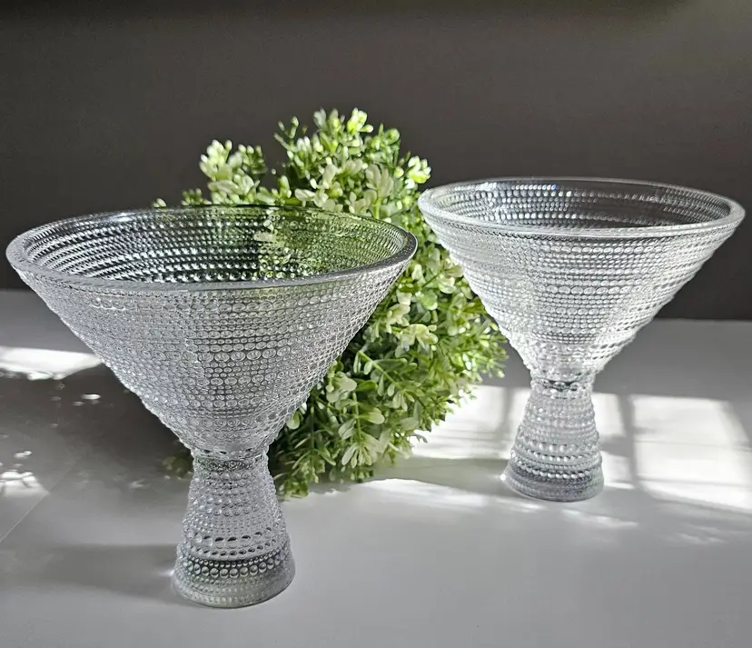 Set of 2 Fortessa Jupiter Clear Beaded Elegant Cocktail Martini Glasses Barware