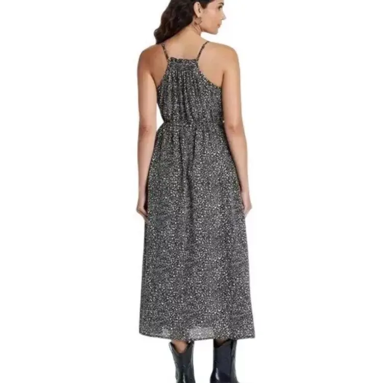 Universal Thread Women's Smocked Midi Sundress Black/Cream Abstract
