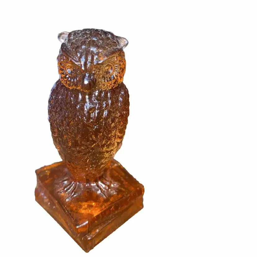 Vintage Deganhart Amber Glass Owl on Books Figurine Paperweight 3.5"