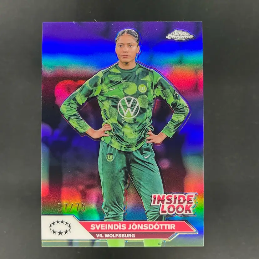 Sveindis Jonsdottir 2024/25 Topps Chrome UWCL Inside Look Purple /75 Wolfsburg Soccer Card