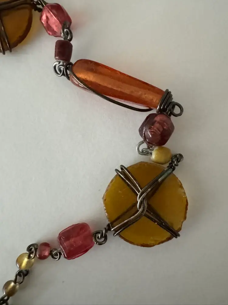 Vintage Glass bead wired necklace 17” long