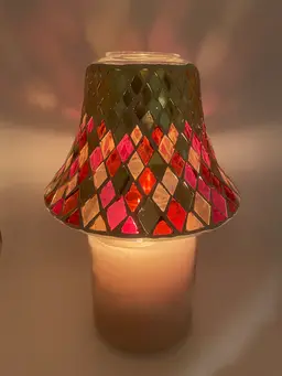 Yankee Candle, “MARRAKESH NIGHTS”, Glass, Candle Shade/Topper in Pink/Red/Peach/Gold