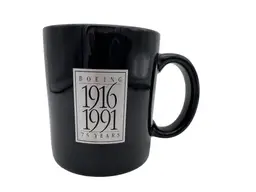 Boeing 1916-1991 75 Years Black Ceramic Mug 3.75" Aero Aviation Logo Vintage Cup