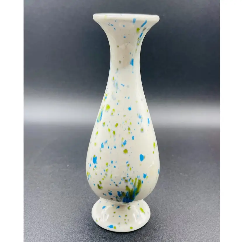 Vintage, Handmade Speckled Glazed Ceramic Bud Vase (signed)