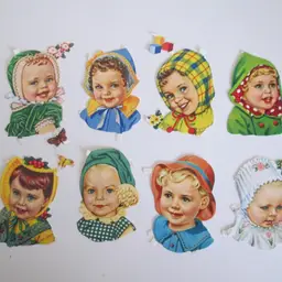 Set of 8 - 1950's West Germany Paper Scraps Die Cuts Toddler + Babies Portraits #2