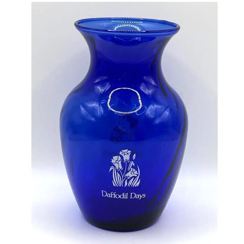 Cobalt Blue American Cancer Society 'Daffodil Days' Swirl Pattern Glass Flower Vase 5.5 in Height