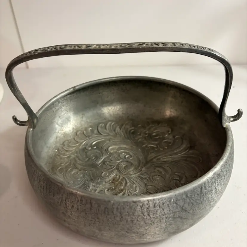 Vintage Norwegian Pewter Bowl: Rosemaling Scandinavian Decor