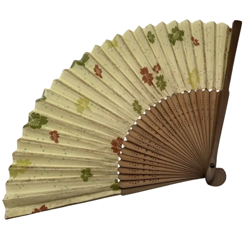 Japanese Cloth And Wood Folding Fan! 12” x 8”! READ! 1 Wooden Slat Broken As Seen In Last Close Up Pic!