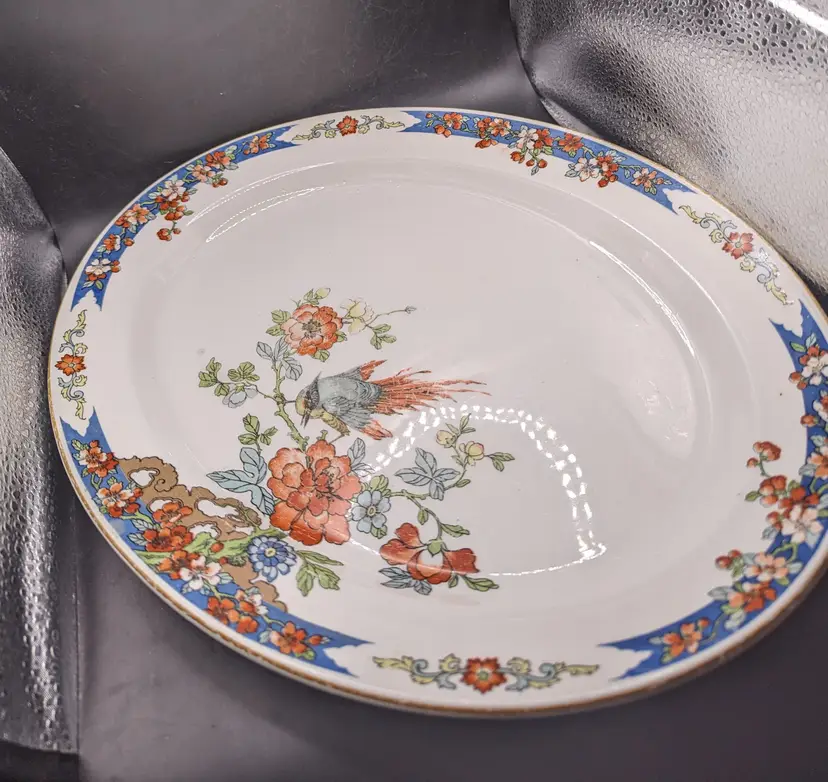 Antique 1916 WOOD & SONS England Bird of Paradise 16" Oval Serving Platter