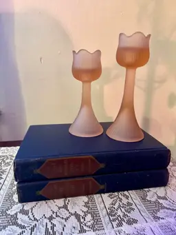 Vintage Frosted Glass Candlesticks – Elegant Tulip Silhouette