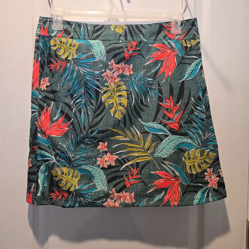 RipSkirt wrap skirt sz L green tropical print