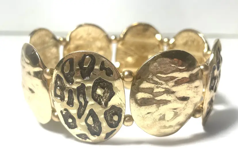 Gold Tone And Jaguar Print Stretch Bracelet