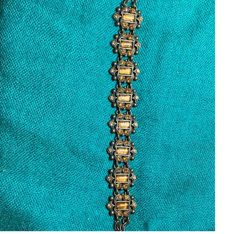 Vtg. Panel Or Station Bracelet W/ Bronze Metal Finish