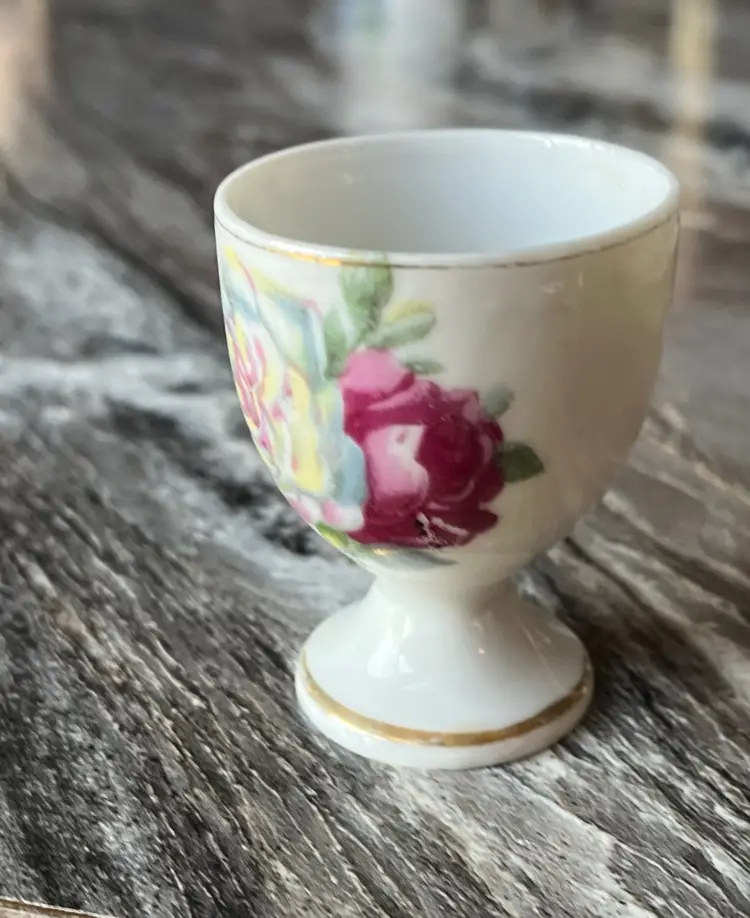 Vintage Rose Floral Porcelain Egg Cup