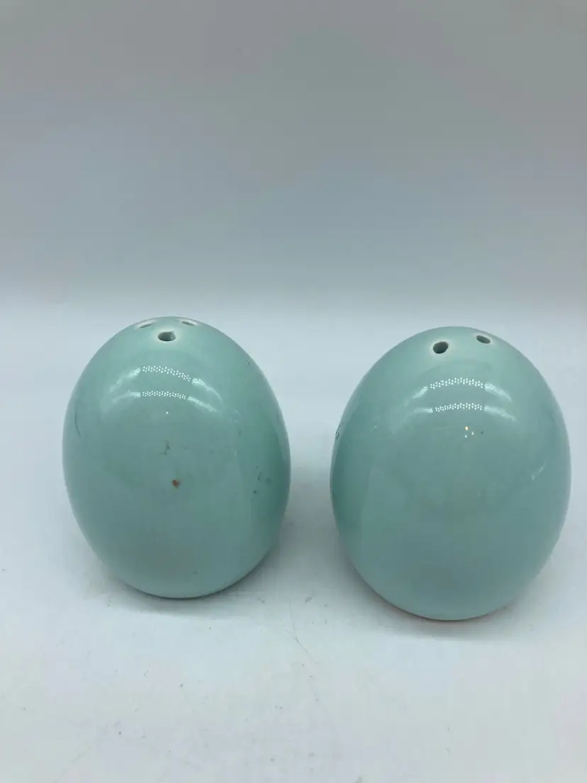Robin's Egg Blue Egg Shaped Ceramic Salt and Pepper Set
