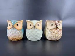Miniature Ceramic Owl Planters Set of 3