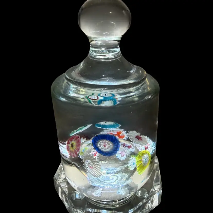 Fratelli Toso Murano Millefiori Cylinder with Knob Style Art Glass Paperweight