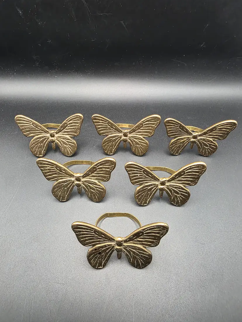 Brass Butterfly Napkin Rings Set of 6