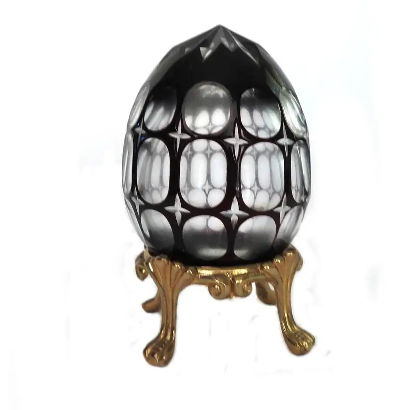 Ajka Burgundy Cut To Clear Crystal Easter Egg On Metal Pedestal