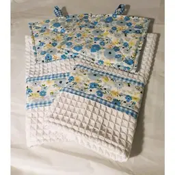 Handmade Country Kitchen Towel 4 piece set - Dish / Tea Towel and Potholders - White and Blue