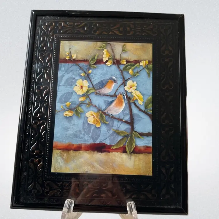 009 Print Of Spring Birds By Anke Whaler Bronze Metal Frame 10" X 8.25"