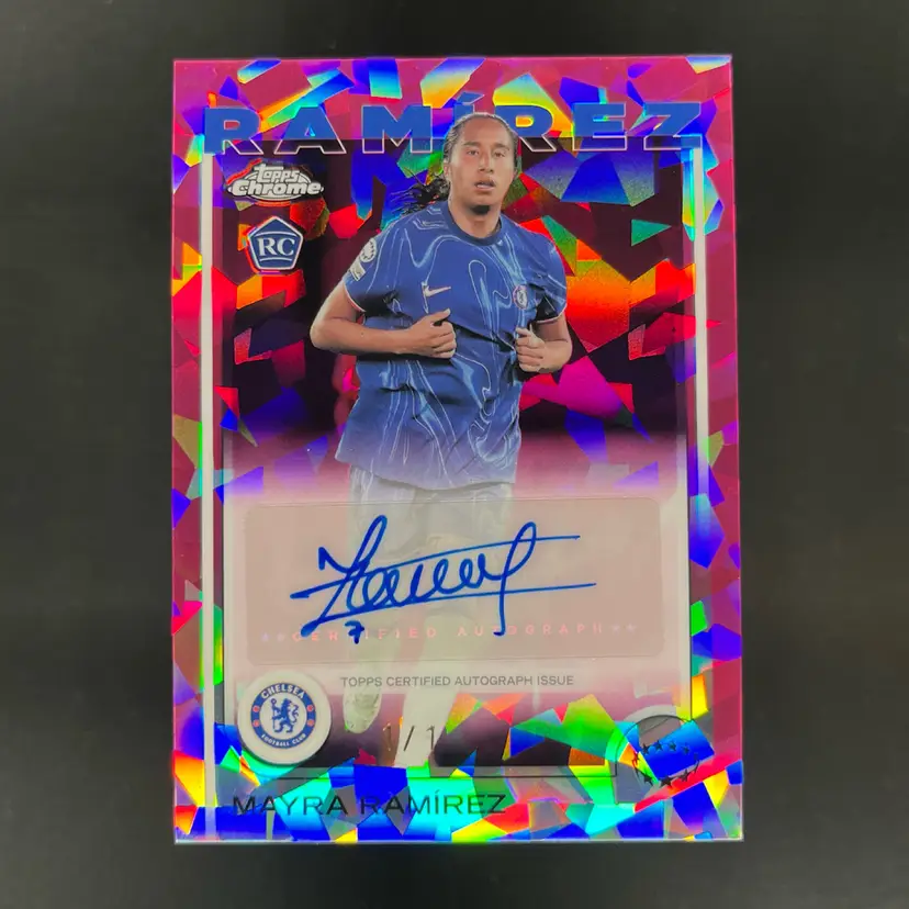 Mayra Ramirez 2024/25 Topps Chrome Sapphire UWCL Padparadscha 1/1 Autograph Chelsea Soccer Card