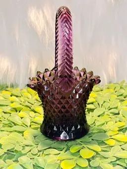 Vintage Westmoreland Glass Basket English Hobnail Amethyst 5.25”