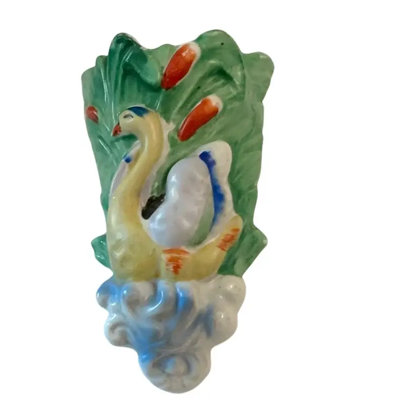 Vintage Ceramic Wall Pocket Sean With Cattails HP 6 1/4” X 4”