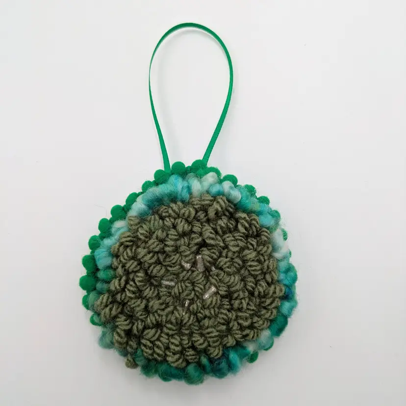Pickle Hooked & Punched Fiber Art Ornament - Made by Me!