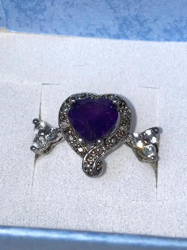 Vintage Sterling Silver And Amethyst With Diamond Accents Ring! Size 7! Stamped and Acid Tested!