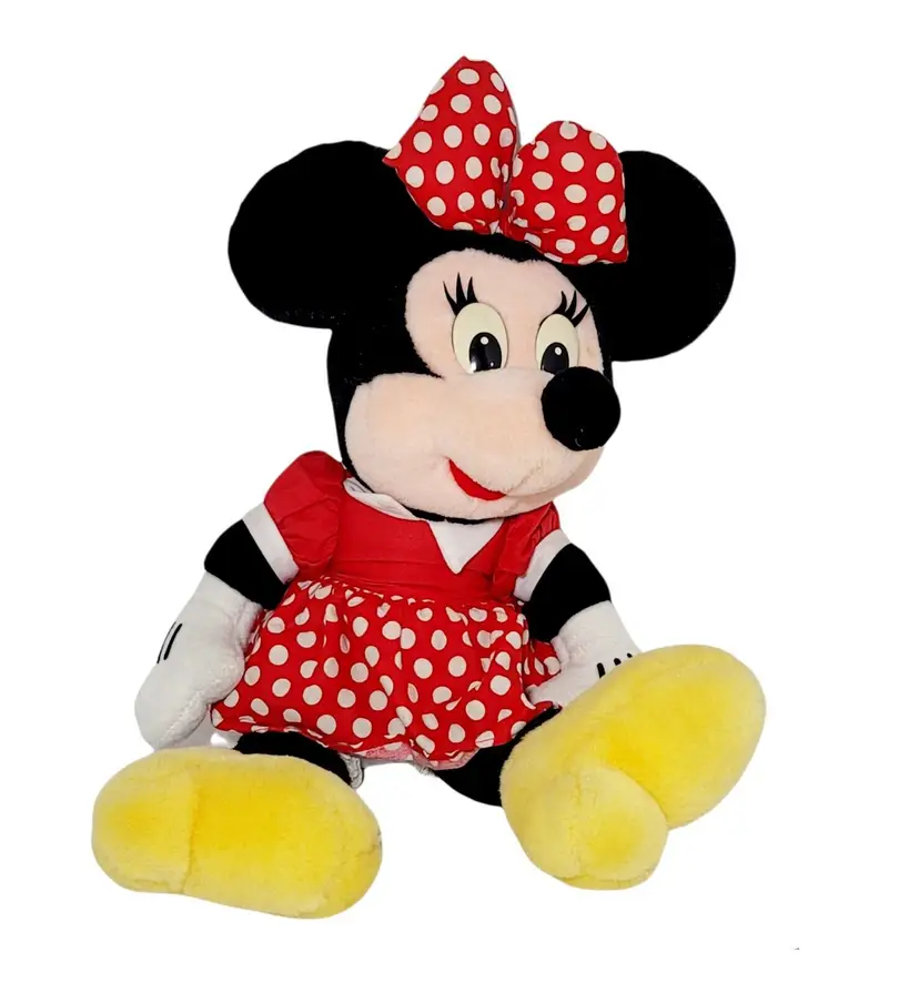 Vintage Disneyland Walt Disney World Minnie Mouse Plush Red Polka Dot Dress Bow