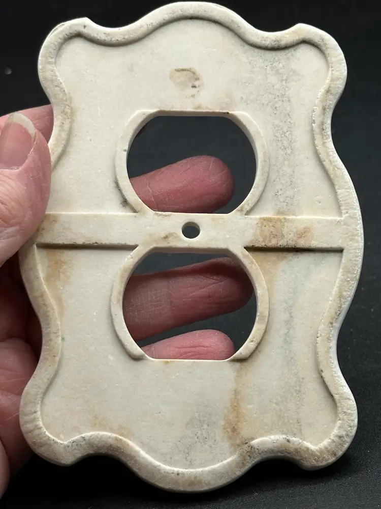 vintage porcelain double outlet cover features a white finish, delicate pink rose floral patterns, and a decorative gold gilt border