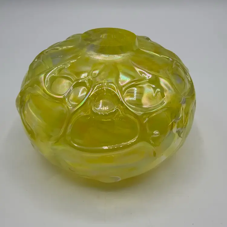 Herb A. Thomas HAT Yellow Iridescent Glass Oil Lamp Does Not Include Wick