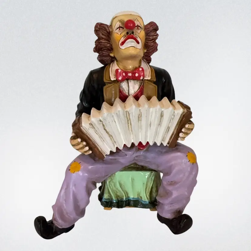 Vintage Resin Clown Playing Accordion  Figurine Circus Clown Collection